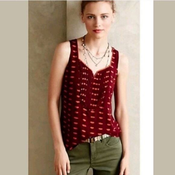 Anthropologie Maeve Amory Lips Maroon Sleeveless Top - Picture 1 of 6